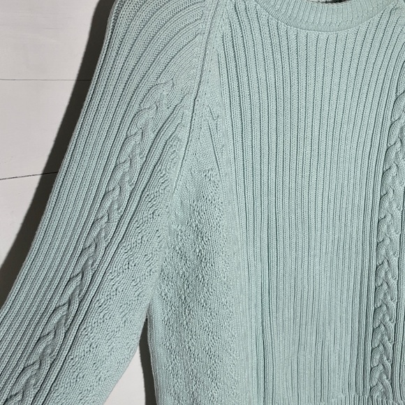 VINTAGE SPRING Cotton Cable knit Baby Blue Sweater: La Moda Size Small - Picture 4 of 5